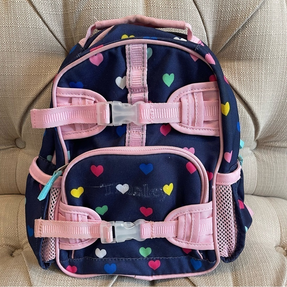 MACKENZIE Navy Pink Multi Heart Mini Backpack
